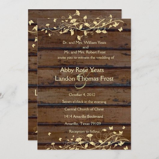 Invitation Mariage dentelle fleurie en bois Brown foncé (Devant / Derrière)