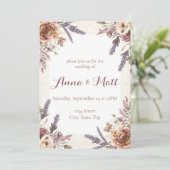 Invitation Mariage dentelle vintage et fleurs pressées (Debout devant)