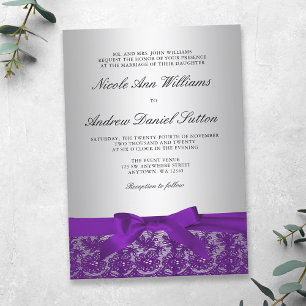 Invitation Mariage dentelle violet et argenté
