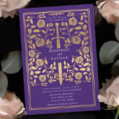 Invitation Mariage d'épée d'or violet Royal Medieval