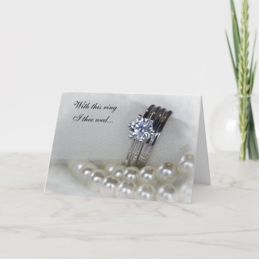 Invitation Mariage des anneaux de diamant et des perles (Devant)