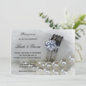 Invitation Mariage des anneaux de diamant et des perles blanc (Debout devant)