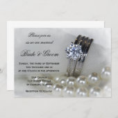 Invitation Mariage des anneaux de diamant et des perles blanc (Devant / Derrière)