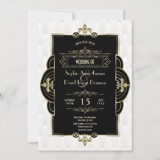 Invitation Mariage des années 1920 Black Roaring (Devant)