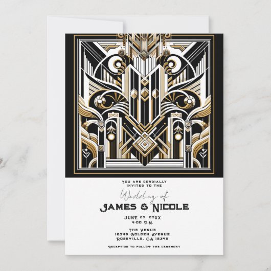 Invitation Mariage des années 2000 Roaring Black Gold (Devant)