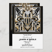 Invitation Mariage des années 2000 Roaring Black Gold (Devant / Derrière)