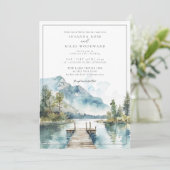 Invitation Mariage des arbres de la forêt d'aquarelle du lac  (Debout devant)