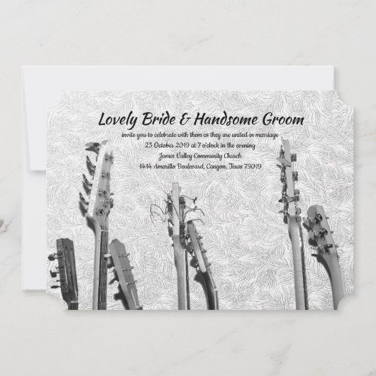 Invitation Mariage des Black White Guitars Music Feathers (Devant)