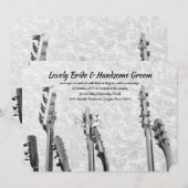 Invitation Mariage des Black White Guitars Music Feathers (Devant / Derrière)