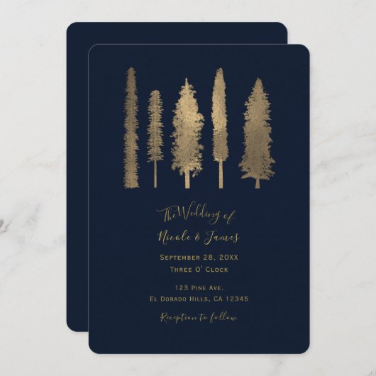 Invitation Mariage des bois de la forêt bleu foncé et de la f (Devant / Derrière)