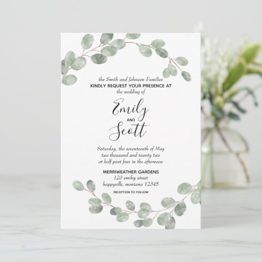 Invitation Mariage des branches d'Eucalyptus blanc (Debout devant)