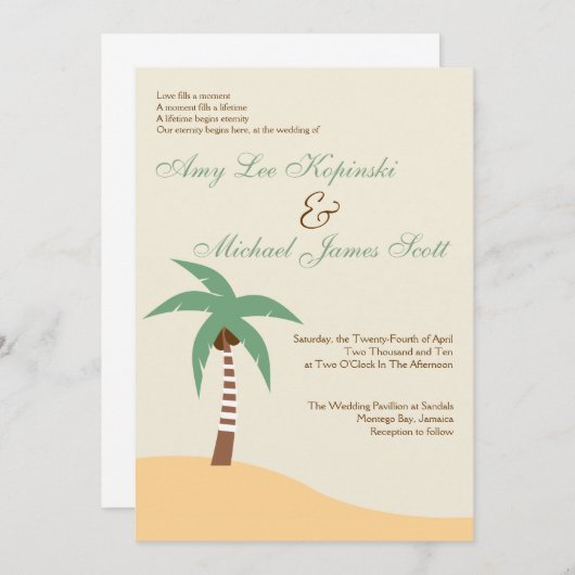 INVITATION MARIAGE DES CARAÏBES VERT DE DESTINATION DE (Devant / Derrière)