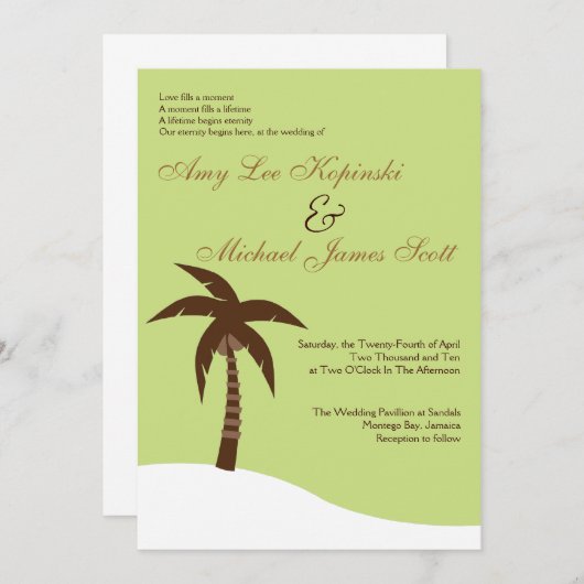 INVITATION MARIAGE DES CARAÏBES VERT DE DESTINATION DE (Devant / Derrière)