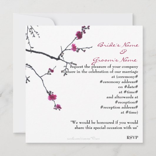 Invitation Mariage des cerisiers en fleurs/lisier de printemp (Dos)