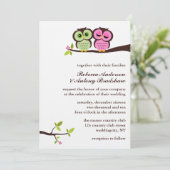 Invitation Mariage des Chouettes vertes et roses (Debout devant)