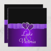 Invitation Mariage des Coeurs de verrou pourpre et noir (Devant / Derrière)