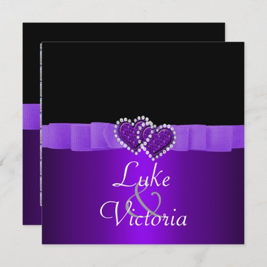Invitation Mariage des Coeurs de verrou pourpre et noir (Devant / Derrière)