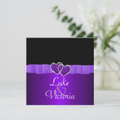 Invitation Mariage des Coeurs de verrou pourpre et noir (Debout devant)