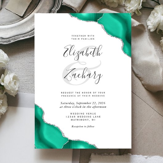 Invitation Mariage des coins d'agate d'argent vert Seafoam