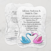 Invitation Mariage des cygnes de baisers bleus roses de la po (Devant / Derrière)