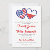 Invitation Mariage des drapeaux cardiaques américains polonai (Devant)