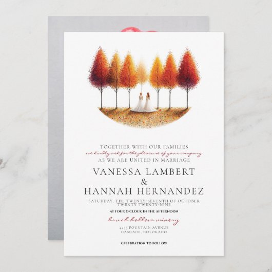 Invitation Mariage des épouses d'automne (Devant / Derrière)