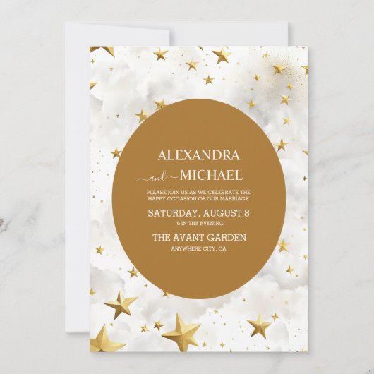 Invitation Mariage des étoiles céleste blanche et or (Devant)