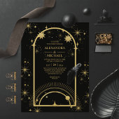 Invitation Mariage des étoiles célestes mystiques d'or noir
