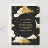 Invitation Mariage des étoiles célestes mystiques d'or noir (Devant)