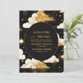 Invitation Mariage des étoiles célestes mystiques d'or noir (Debout devant)