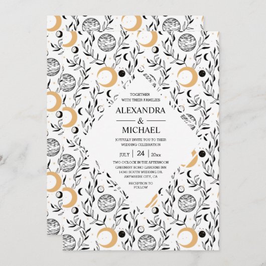 Invitation Mariage des étoiles célestes mystiques en noir et  (Devant / Derrière)