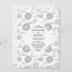 Invitation Mariage des étoiles célestes mystiques en noir et 