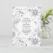 Invitation Mariage des étoiles célestes mystiques en noir et (Debout devant)