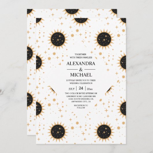 Invitation Mariage des étoiles célestes mystiques en noir et  (Devant / Derrière)