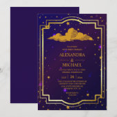 Invitation Mariage des étoiles célestes mystiques rose (Devant / Derrière)