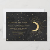 Invitation Mariage des étoiles d'or noir de minuit céleste (Devant)