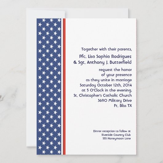 Invitation Mariage des étoiles et des frappes militaires patr (Devant)