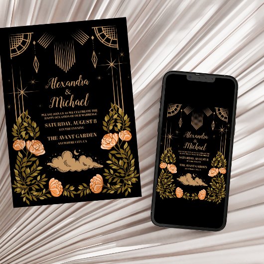 Invitation Mariage des étoiles noires de minuit céleste