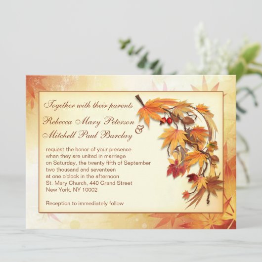 Invitation Mariage des feuilles d'Autum (Debout devant)