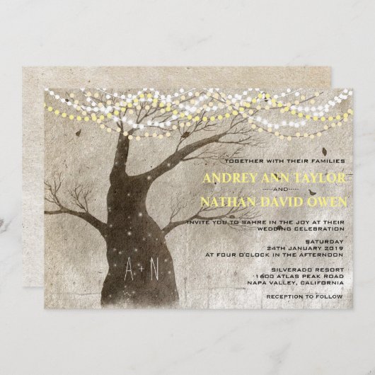 Invitation Mariage des feux d'arbre rustique fin automne ou h (Devant / Derrière)