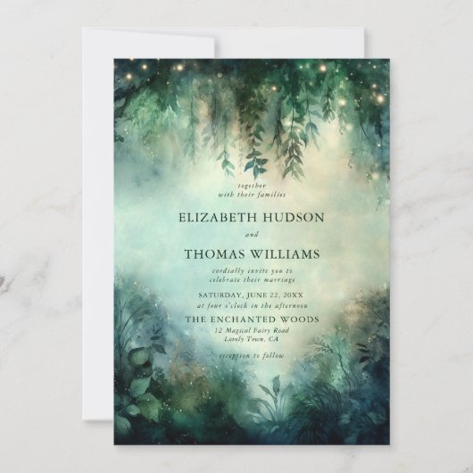 Invitation Mariage des feux de fée Enchanted Forest Greenery (Devant)