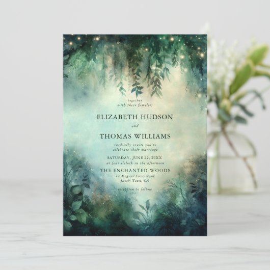 Invitation Mariage des feux de fée Enchanted Forest Greenery (Debout devant)