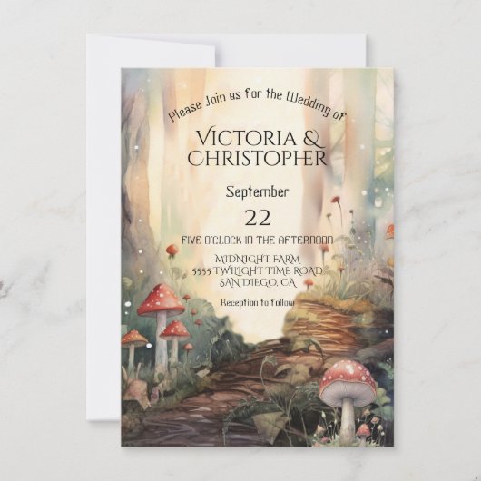 Invitation Mariage des feux jumelés Forêt Enchantée Toadstool (Devant)