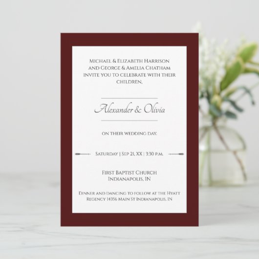 Invitation Mariage des flèches minimalistes | Rouge (Debout devant)