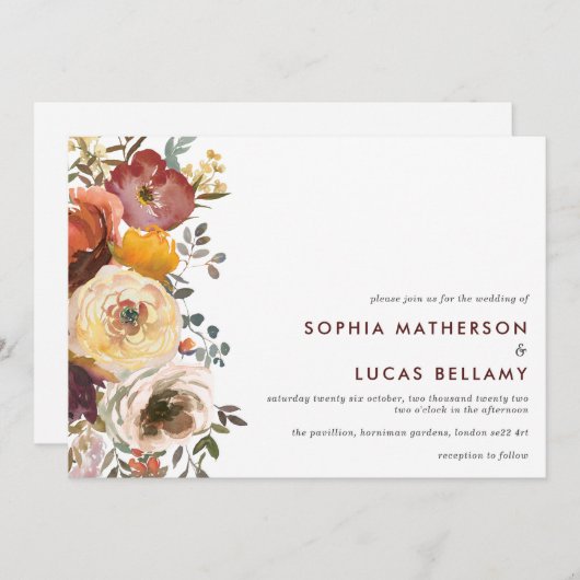 Invitation Mariage des fleurs automnales modernes (Devant / Derrière)