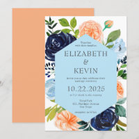 Mariage des fleurs d'aquarelle bleue et de pêche 