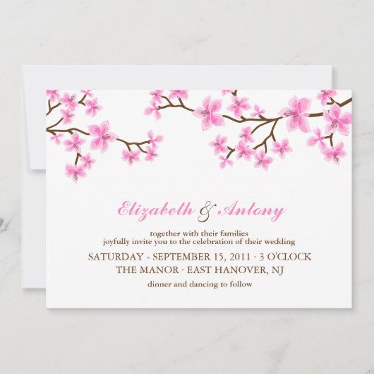 Invitation Mariage des fleurs de cerisiers roses (Devant)