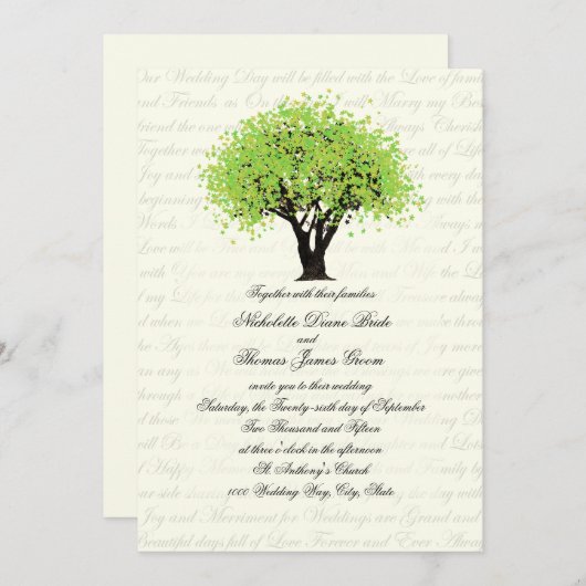 Invitation Mariage des fleurs de l'arbre vert du printemps (Devant / Derrière)