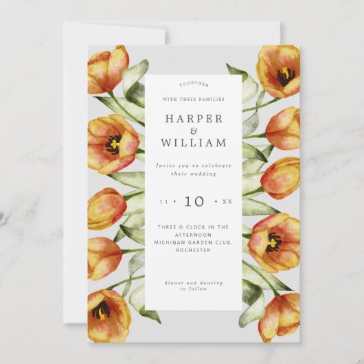 Invitation Mariage des fleurs de printemps d'aquarelle tulipe (Devant)