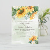 Invitation Mariage des fleurs de soleil Eucalyptus Roses blan (Debout devant)